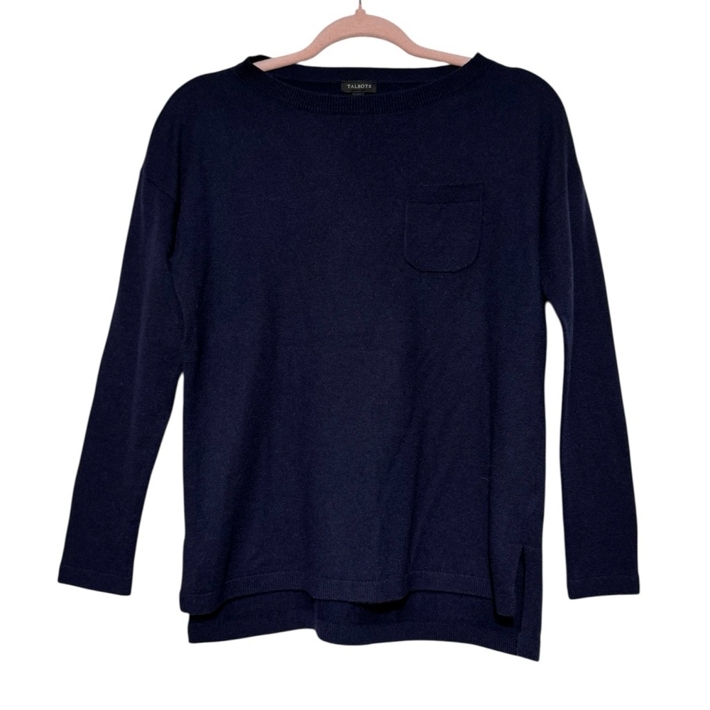 Talbots‎ Lambswool Navy Blue Sweater Size M Classic Preppy Crew Neck Fall Cozy